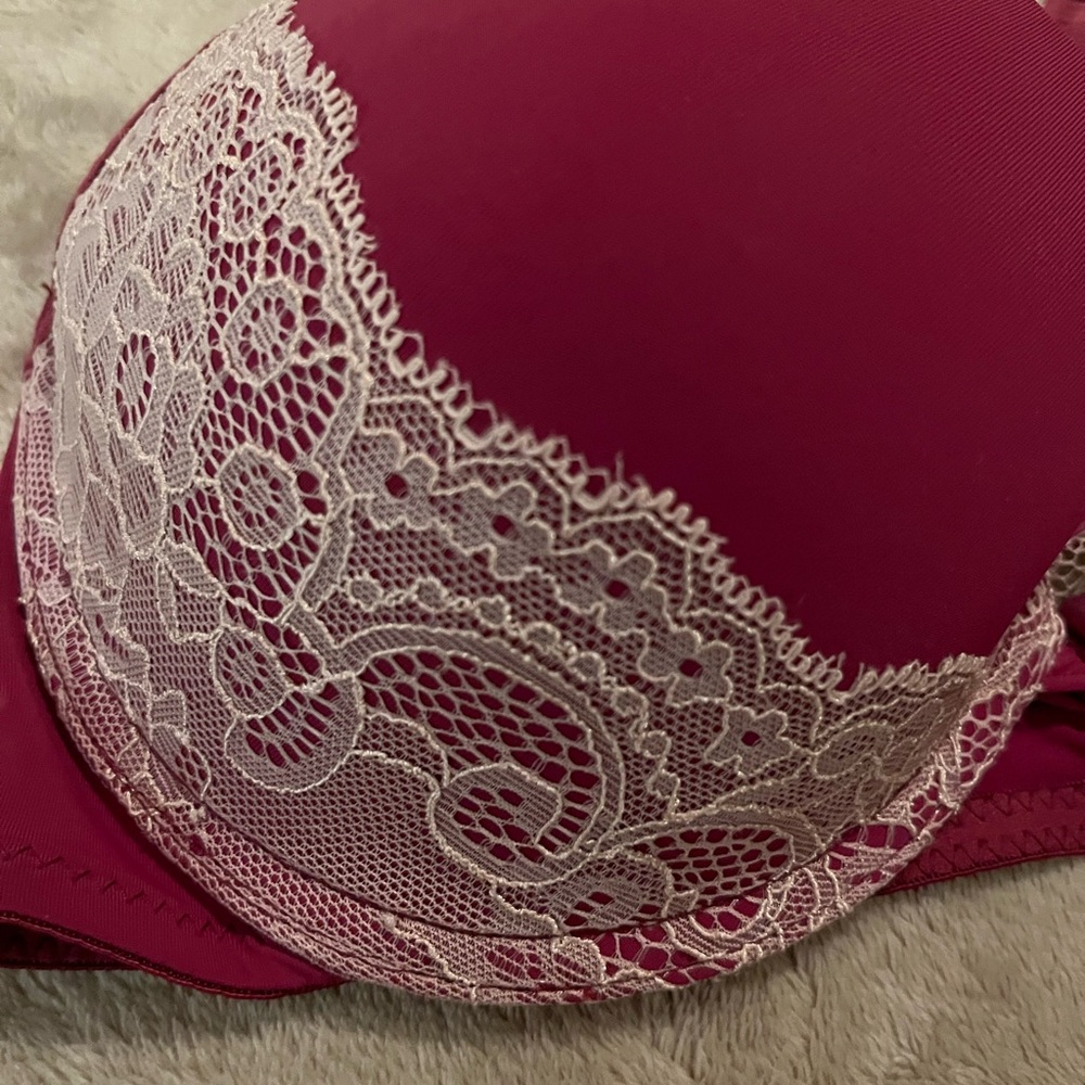 NWT Women’s Rene Rofe Lingerie Burgundy pink Bra 36C Underwire Lace Sexy - Picture 7 of 7